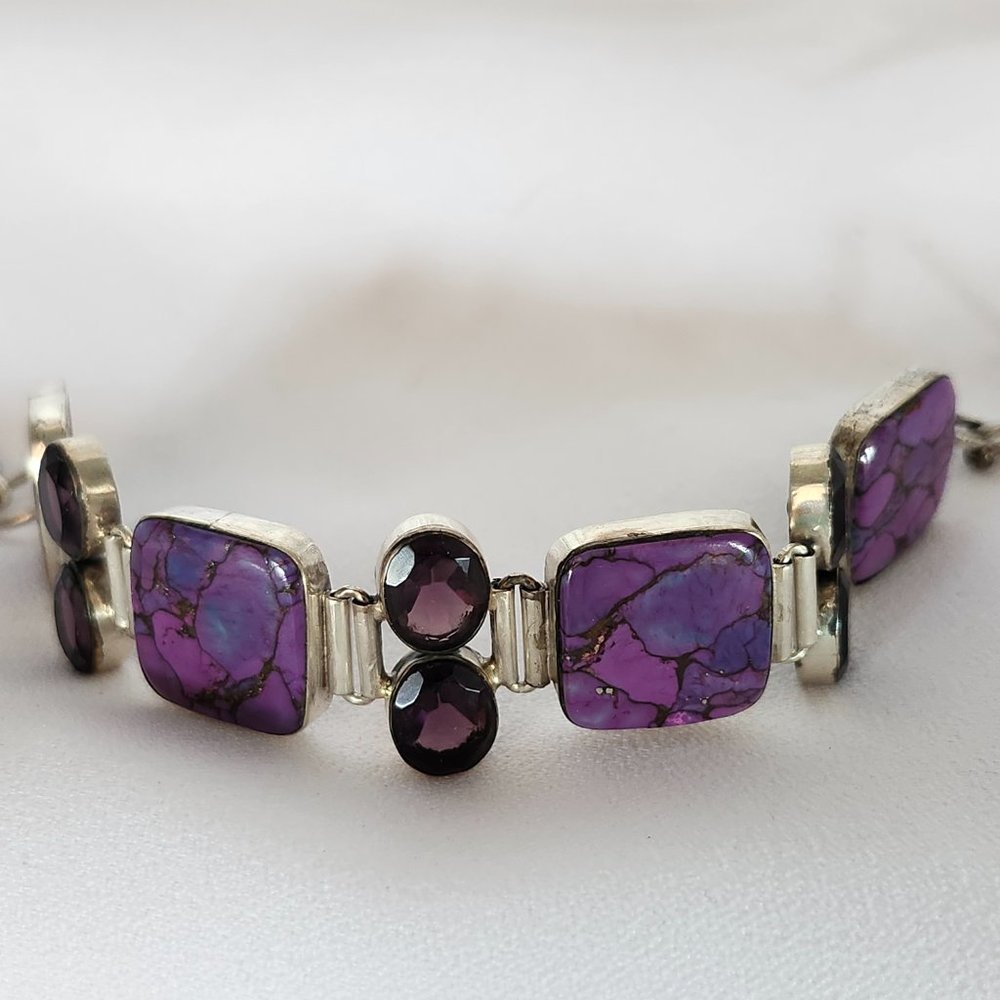 Bracelet with Topaz and Purple Turquoise 925 Silver with Extension Chain